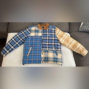 KITH Murray Plaid Shirt Jacket Quilted Puffer Patchwork Flannel Large Blue Brown